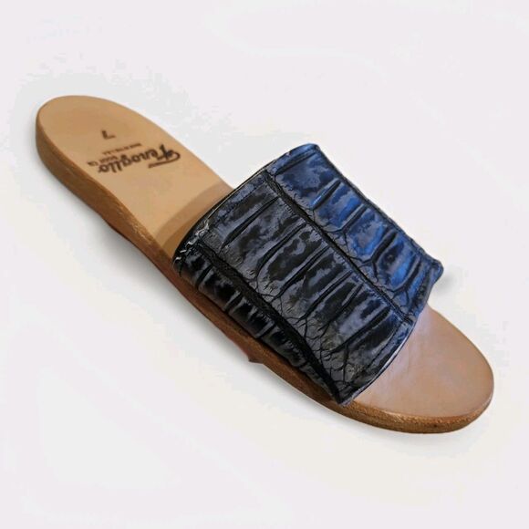 Women's Fenoglio Cowboy Boots Western Charcoal Leather Flat Slides Size 7 - Picture 1 of 5